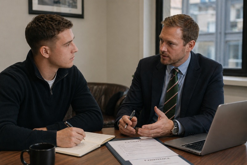 A veteran mentor in conversation with a service leaver
